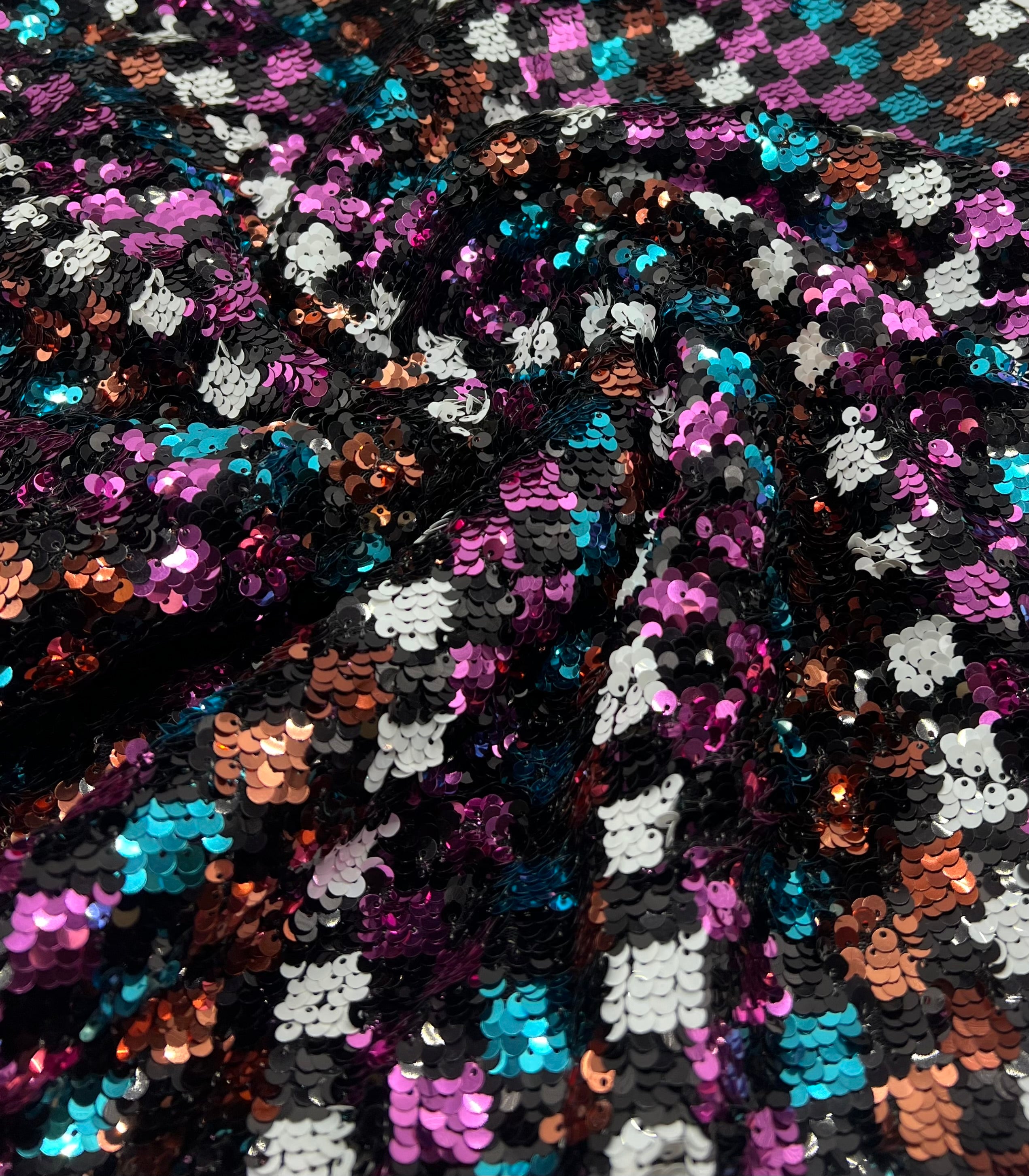 Multi Colour Sequin Detail Textured Mesh Stretch Fabric